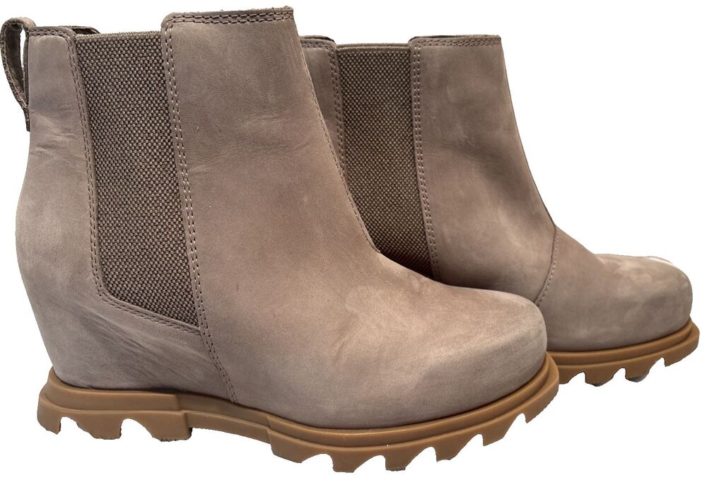 Sorel Joan Of Arctic (Hidden) Wedge III Omega Taupe Gum Leather Bootie Boots 8.5